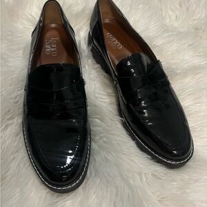 Franco Sarto Glossy women’s Cassandra Black Patent Leather Slip-On Loafers
